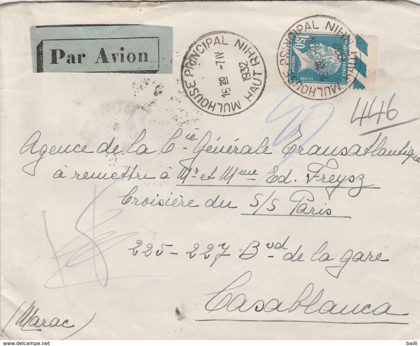 France Alsace Lettre De Mulhouse Pour Le Maroc 1932 - Lettres & Documents