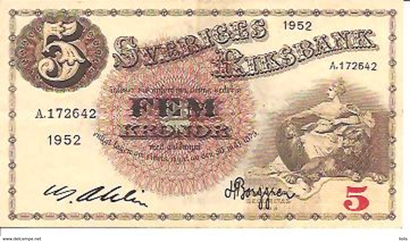 Sweden  5 Kronor  1952 - Zweden