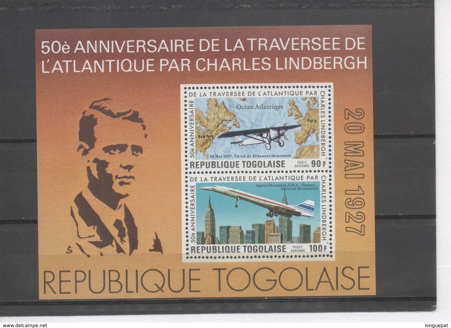 TOGO - Aviation - Charles LINDBERGH, Traversée De L'Atlantique Le 20 Mai 1927 : 50 Ans - - Togo (1960-...)