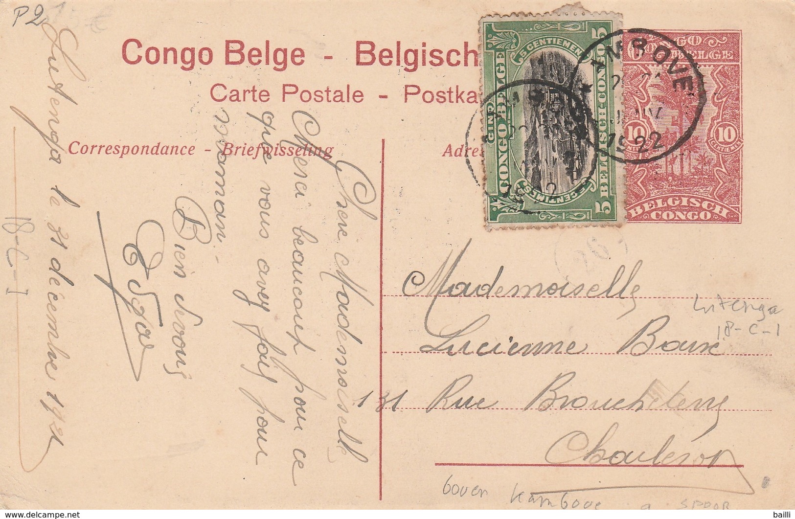 Congo Belge Entier Postal Illustré Pour La Belgique 1922 - Interi Postali