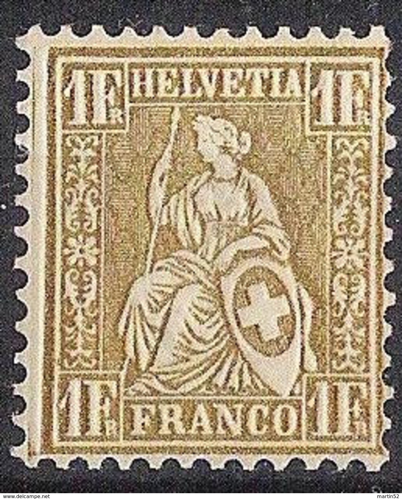 Schweiz Suisse 1862: Sitzende Helvetia Assis Zu 36 Mi 28 Yv 41 - 1Fr. Gold - Or * Falzspur MLH (Zu CHF 30.00 Für *) - Neufs