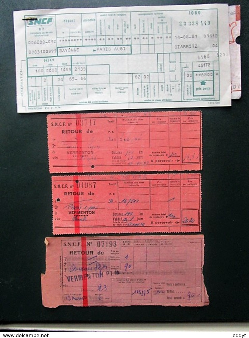 4 BILLETS Tickets De Train - S.N.C.F.  - France - Années 1981/ Et 3 Années 50/66-66 En Rose - Monde
