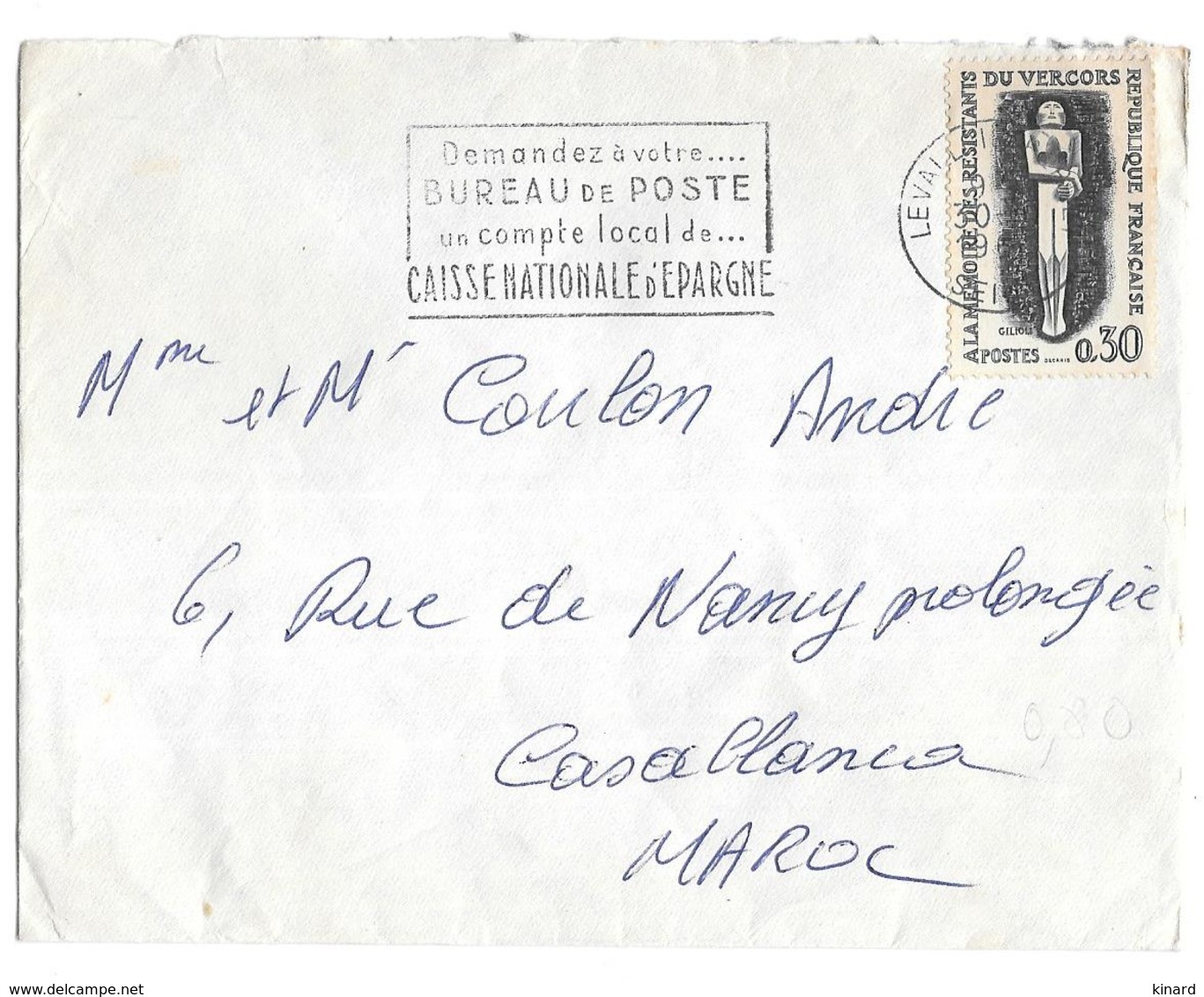 LETTRE   N°  1136..SEUL SUR LETTRE  DE LEVALLOIS.. POUR A.F.N..  CASABLANCA....TBE...1961. - 1961-....