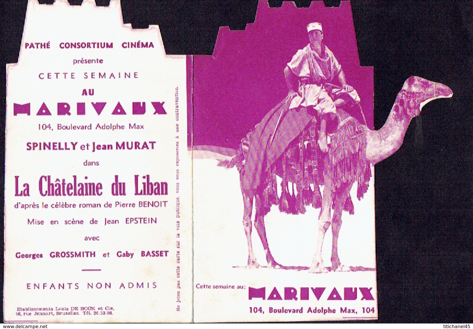 LIEGE 1934 - Programme Cinéma MARIVAUX En 2 Volets - Jean MURAT Et SPINELLY Dans LA CHATELAINE DU LIBAN - Programmes