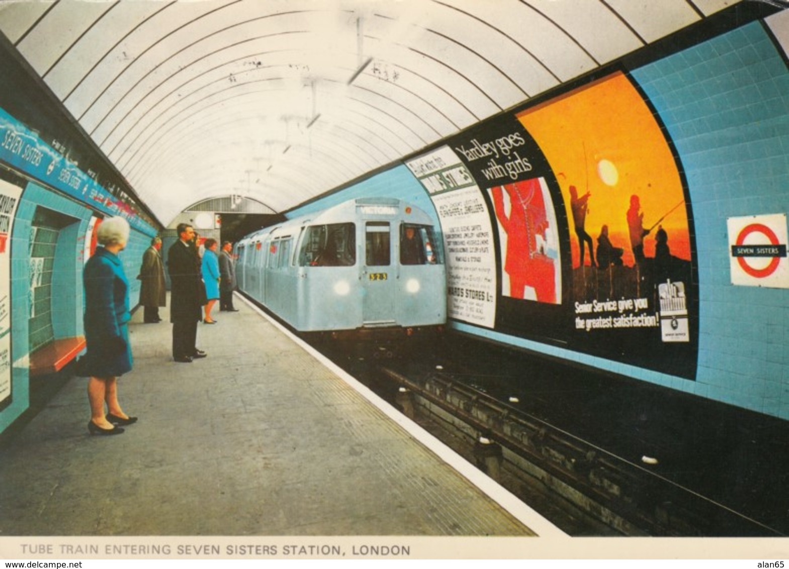 London UK Underground Subway System Platform, Seven Sisters Station, Wall Advertisement Posters, C1970s Vintage Postcard - Subway