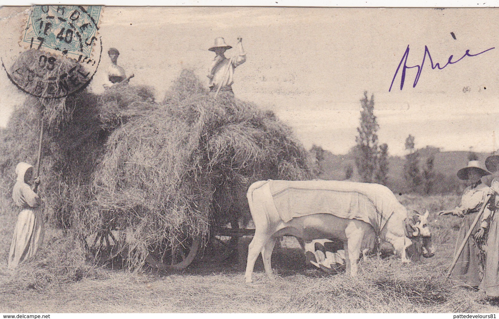 CPA (65) LOURDES Chargement De Foin Travaux Agricoles Agriculture Paysan Boeufs (2 Scans) - Autres & Non Classés