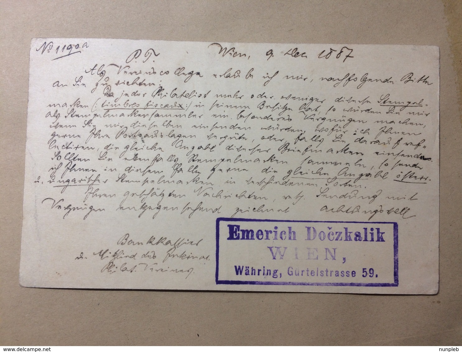 AUSTRIA 1887 Postcard - Wien Vienna To London England - Emerich Dczkalik Cachet - 2Kr Uprated - Covers & Documents