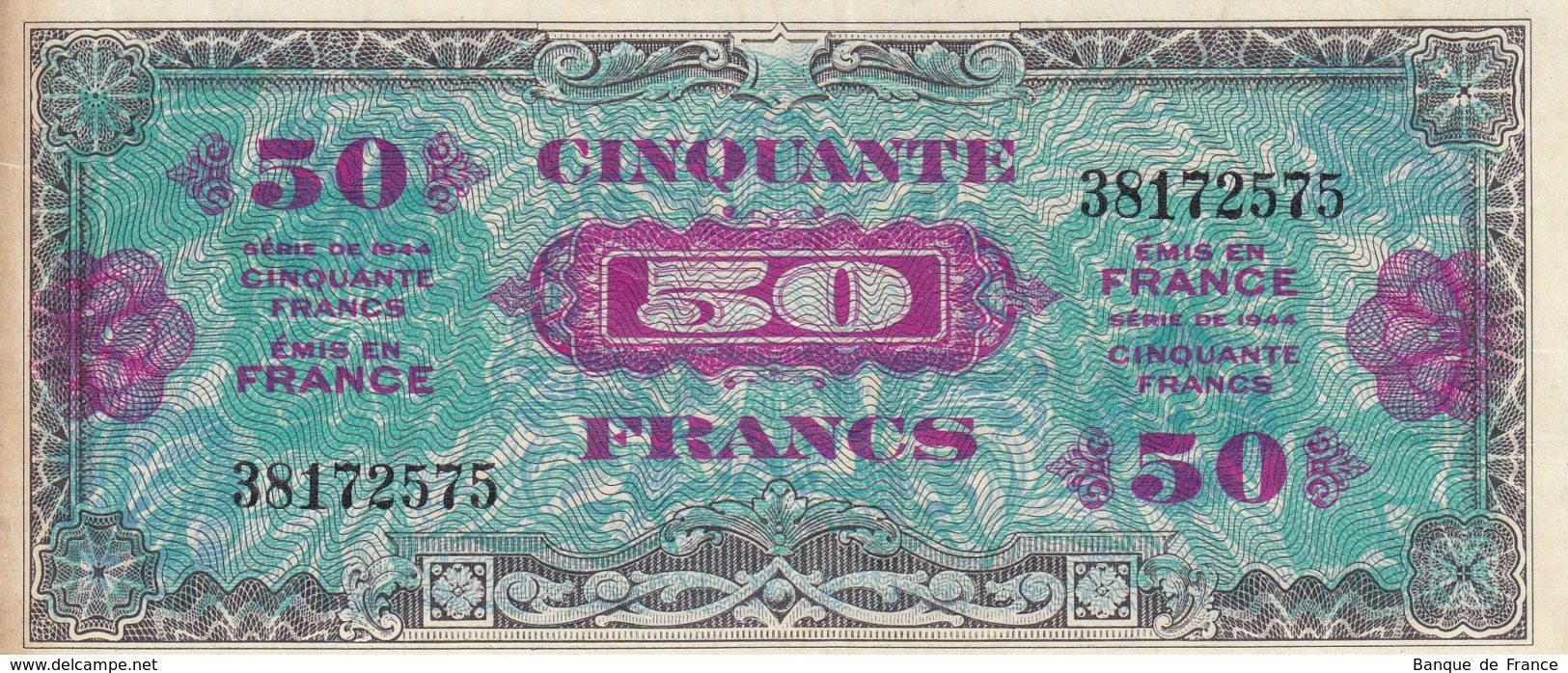 Billet 50 F Verso Drapeau 1944 FAY VF19.1 N° 38172575 - 1944 Flag/France
