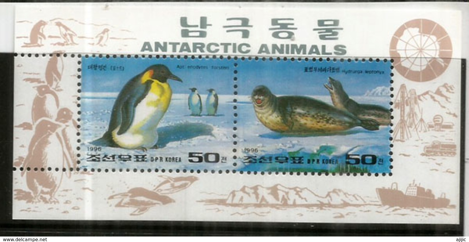 Manchot Empereur,Léopard De Mer. Bloc-feuillet Neuf ** De Corée - Faune Antarctique