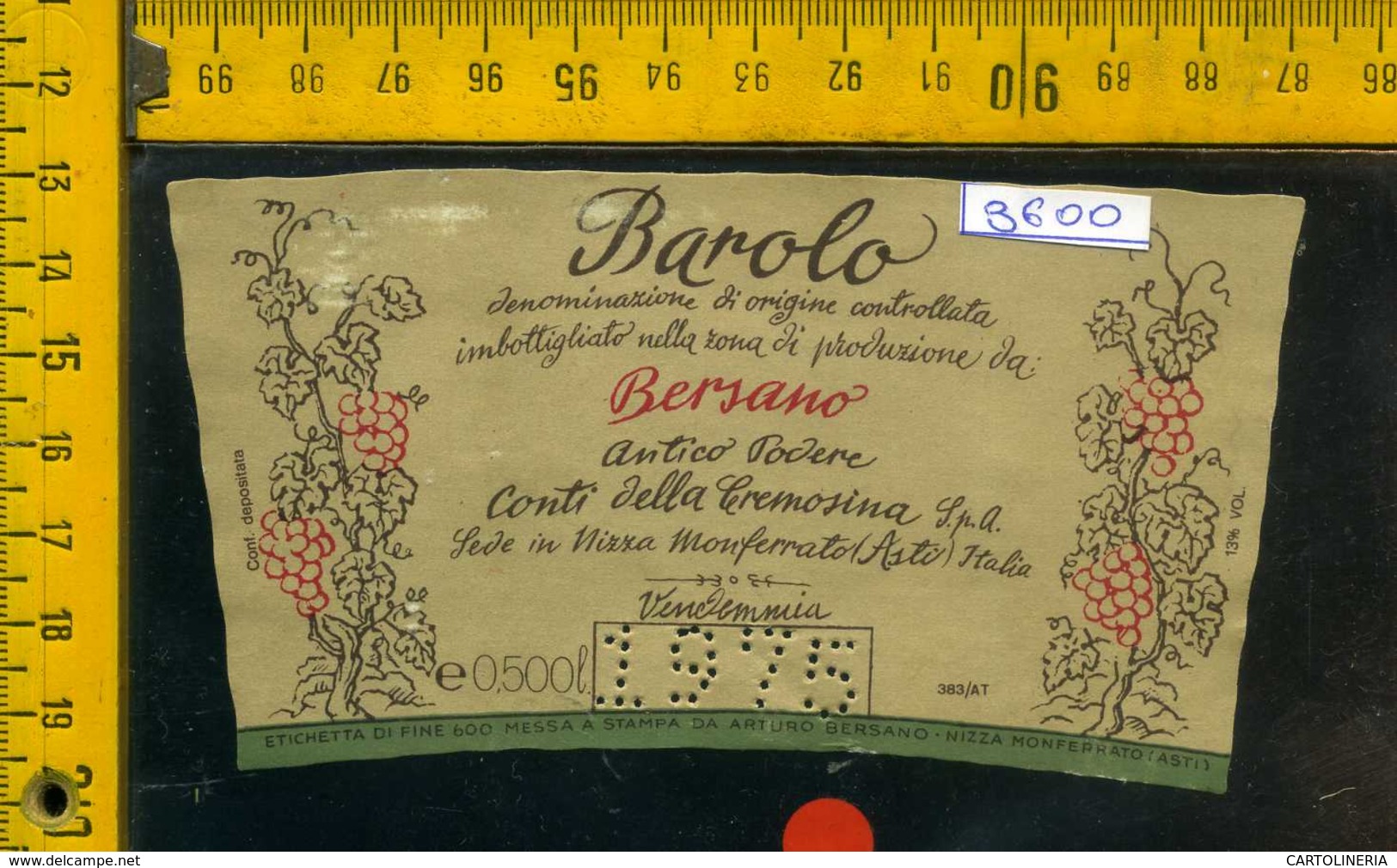 Etichetta Vino Liquore Barolo 1975 Bersano Nizza Monferrato AT - Altri & Non Classificati