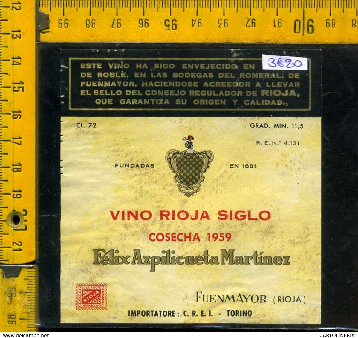 Etichetta Vino Liquore Rioja Siglo 1959 Fuenmayor-Spagna - Altri & Non Classificati