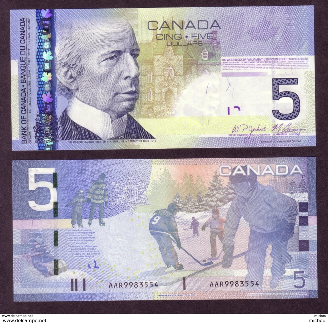 Canada, UNCL, 2009, 5$, Jenkins/Carvey, Hockey, Série AAR - Canada