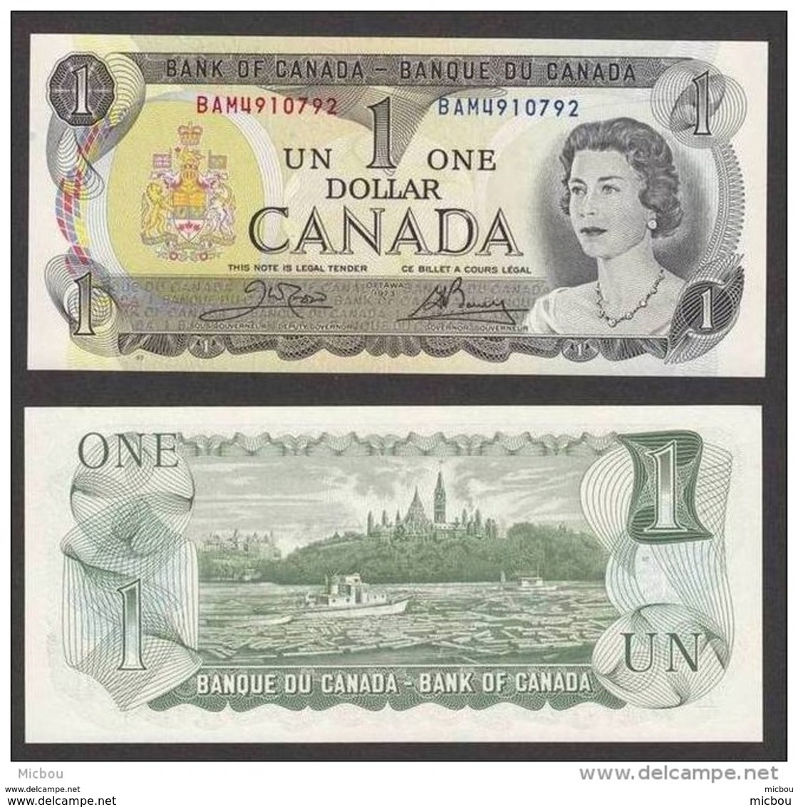 Canada, 1$, 1973, UNCL, Bois, Drave, Bateau, Boat, Wood - Canada