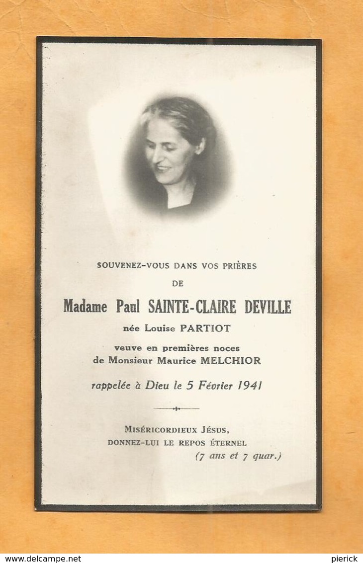 GENEALOGIE FAIRE PART DECES  LOUISE PARTIOT  SAINTE-CLAIRE DEVILLE 1941 - Décès