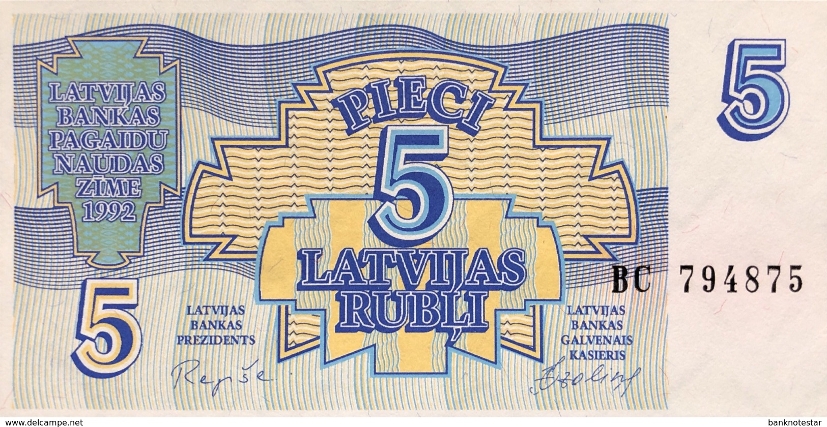 Latvia 5 Rubli, P-37 (1992) - UNC - Lettonie