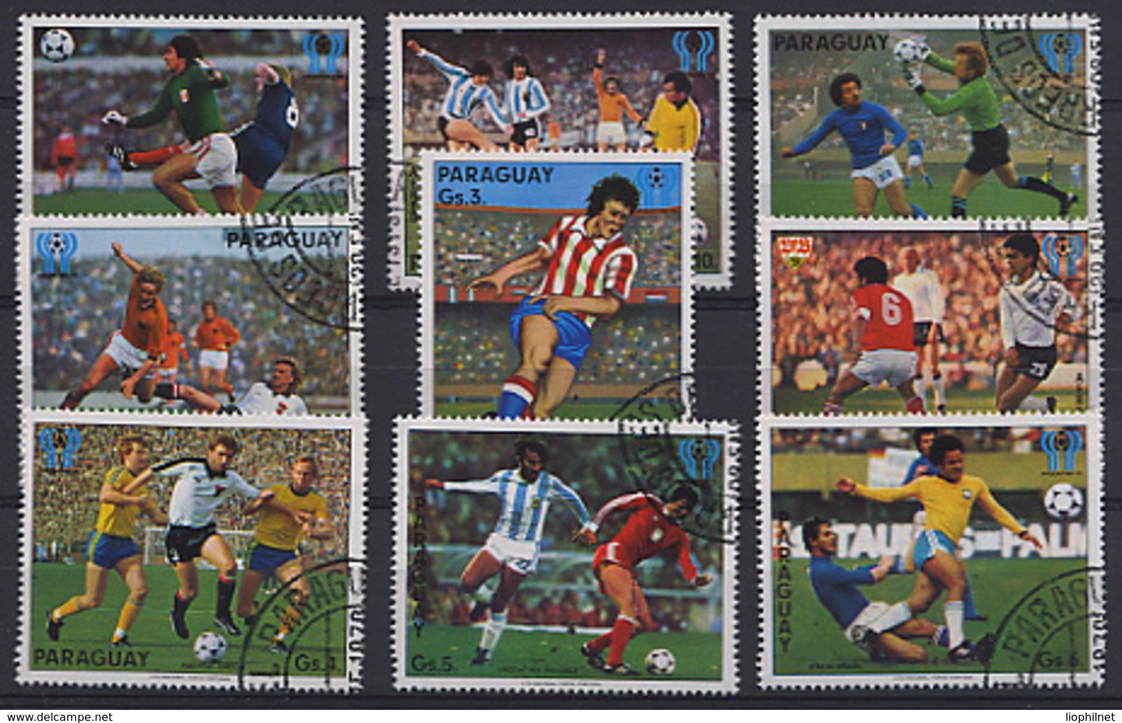 PARAGUAY 1979, Yv.  1682/8, PA 813/4,  COUPES DU MONDE DE FOOTBALL, 9 Valeurs, Oblitérés / Used. R015xB - Autres & Non Classés