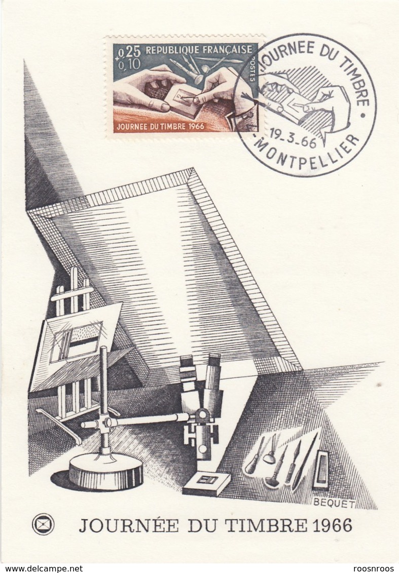 CARTE PREMIER JOUR - JOURNEE DU TIMBRE 1966 - BECQUET - CACHET MONTPELLIER - FDC - 1960-1969