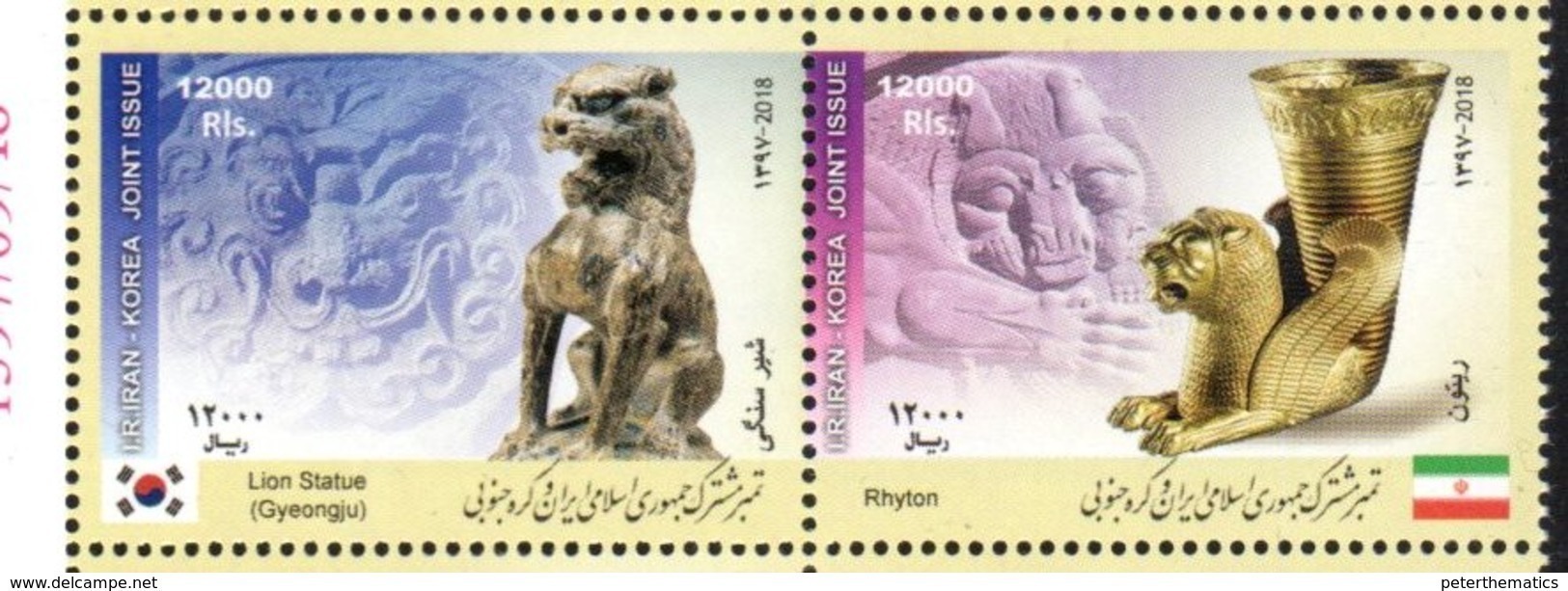 JOINT ISSUES, 2018, MNH, JOINT ISSUE WITH SOUTH KOREA, ARCHAEOLOGY, LIONS,2v - Emissions Communes