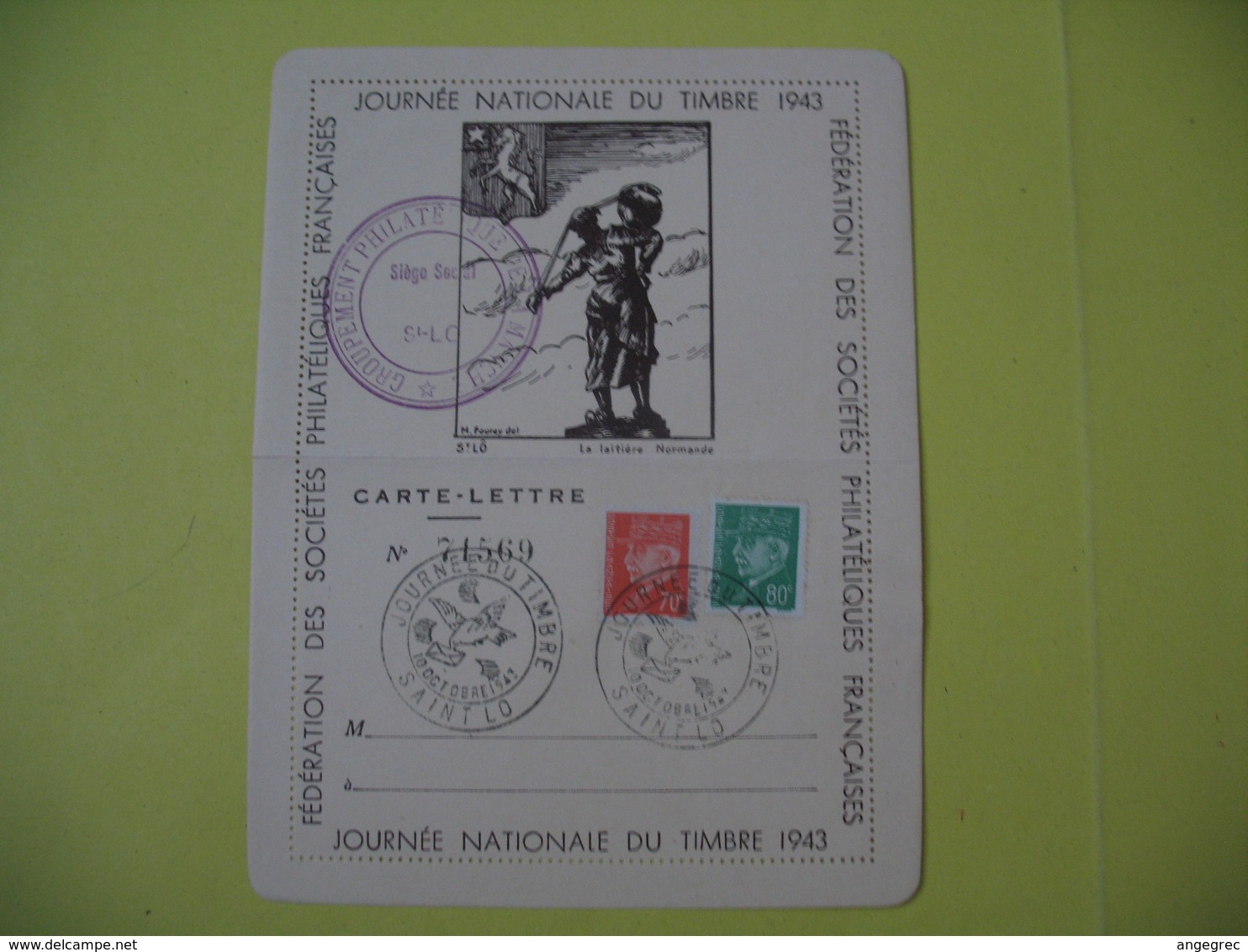 Carte-Lettre  - Journée Du Timbre  1943  Saint-Lo   Type Pétain - Lettres & Documents