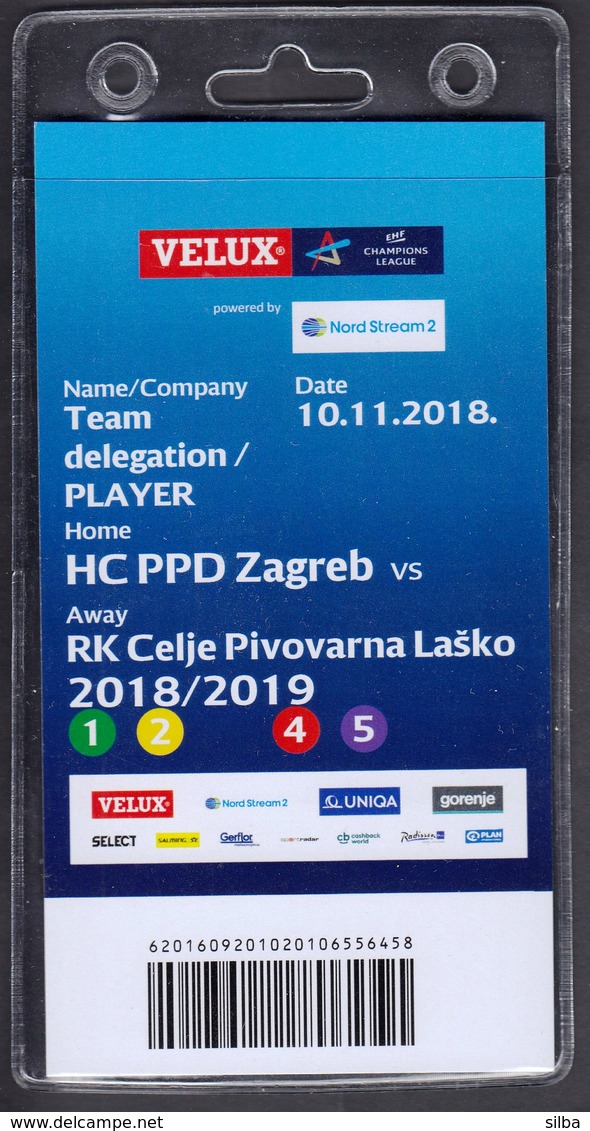 Croatia Zagreb 2018 / Handball / Accreditation / Team Delegation - Player / HC PPD Zagreb - RK Celje Pivovarna Lasko - Handball