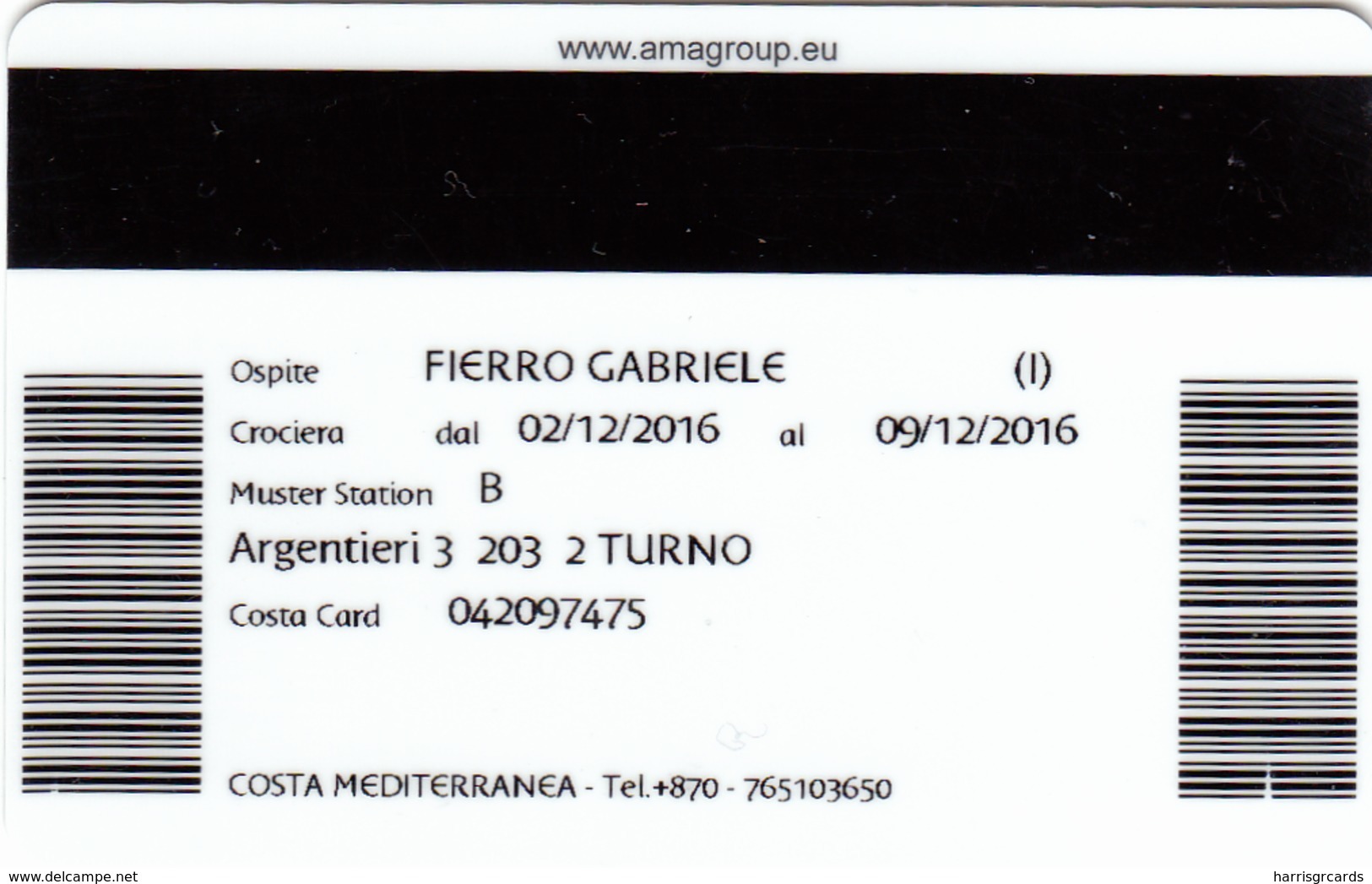 ITALY Cabin Keycard - COSTA MEDITERRANEA , Used - Chiavi Elettroniche Di Alberghi