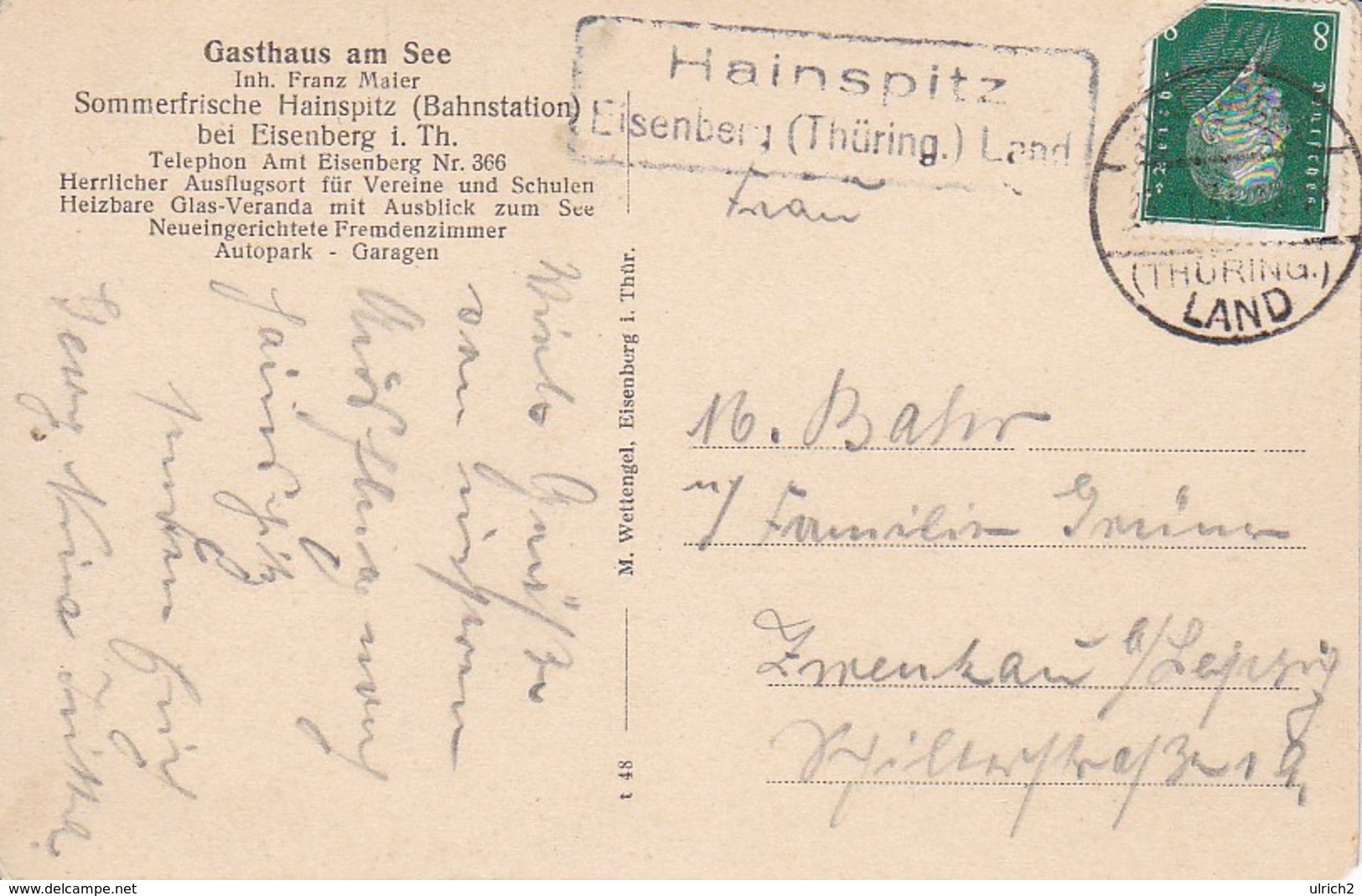 AK Sommerfrische Hainspitz - Gasthaus Am See - Innnenraum Terrasse - Stempel Hainspitz - 1931 (39421) - Eisenberg