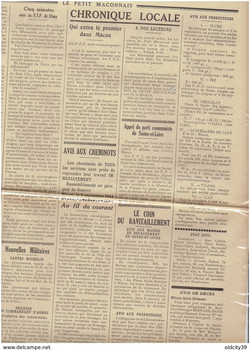 N°2  Le Petit Maconnais Du 9 Septembre 1944 ( Organe De La Resistance Francaise De Saone Et Loire) - Altri & Non Classificati