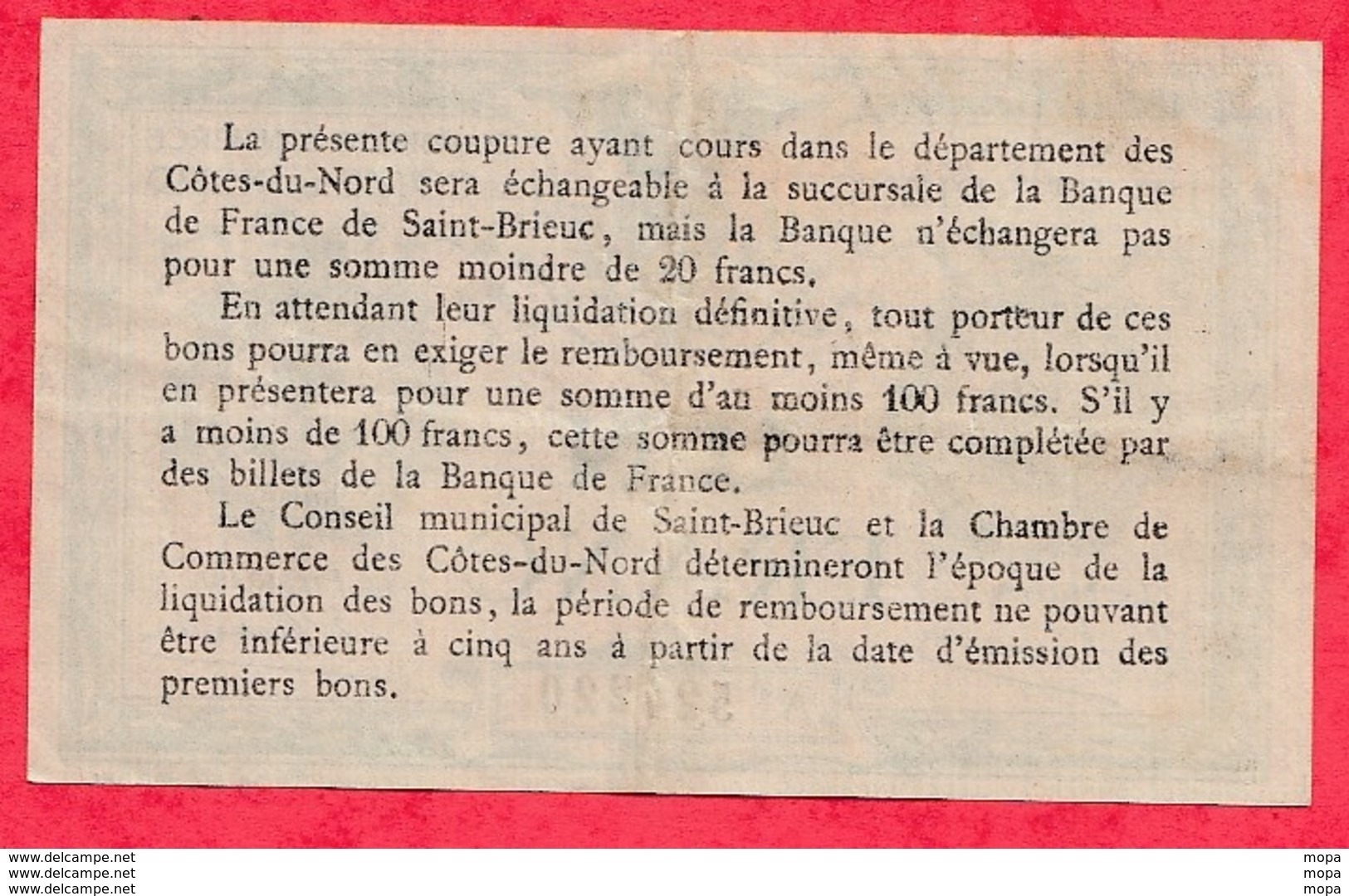 1 Franc Chambre De Commerce De St Brieux Dans L 'état (183) - Chambre De Commerce