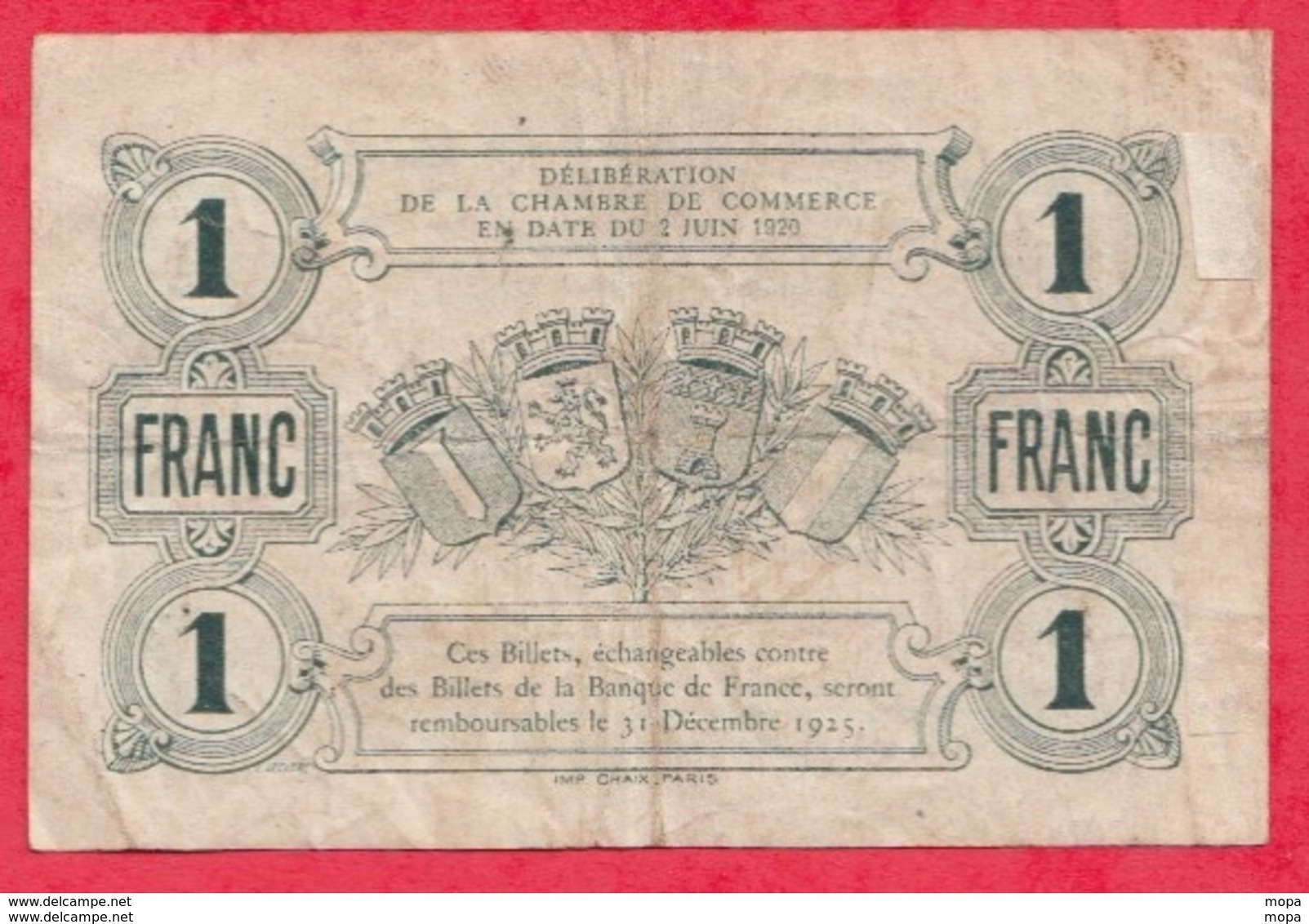 1 Francs Chambre De Commerce De Beauvais Dans L 'état (184) - Chambre De Commerce