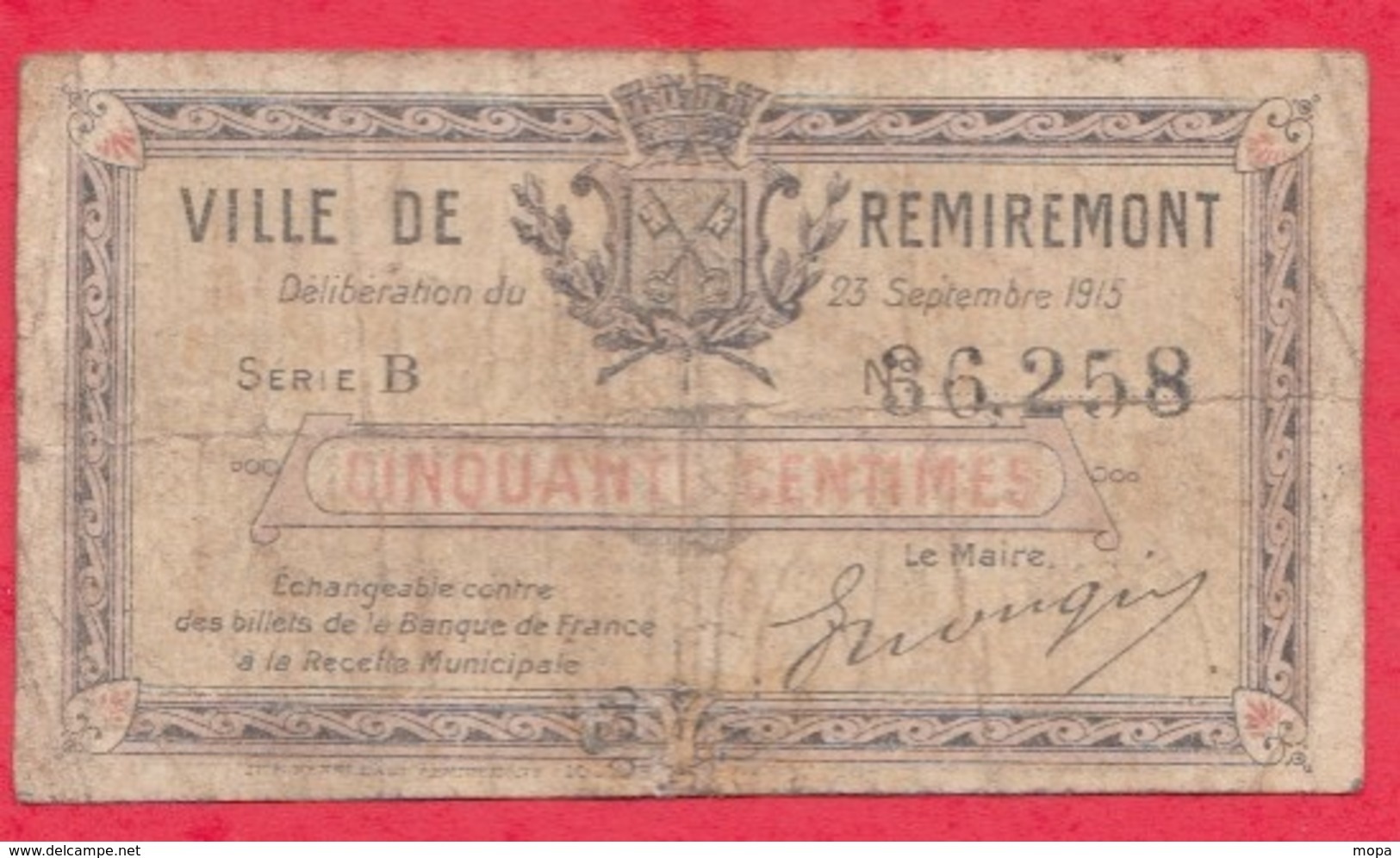 50 Centimes Ville De  Remiremont  Dans L 'état (188) - Bons & Nécessité