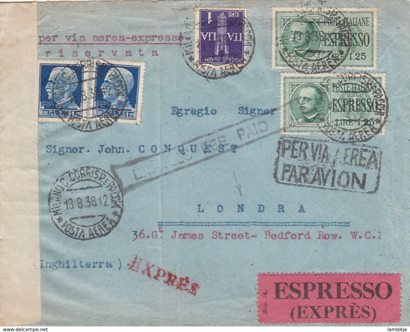 Italy Cover Censor 1938 - Usati