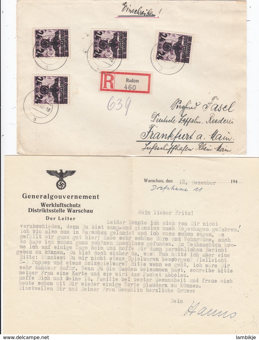 Deutsches Reich General Gouvernement R Brief 1940 - Besetzungen 1938-45