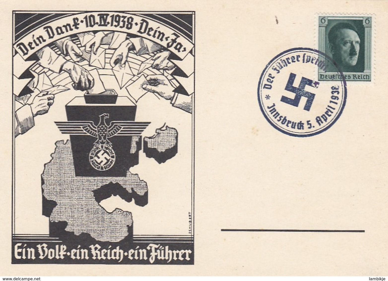 Deutsches Reich Postkarte Propaganda 1938 Ein Volk Ein Reich Ein Fuhrer - Briefe U. Dokumente