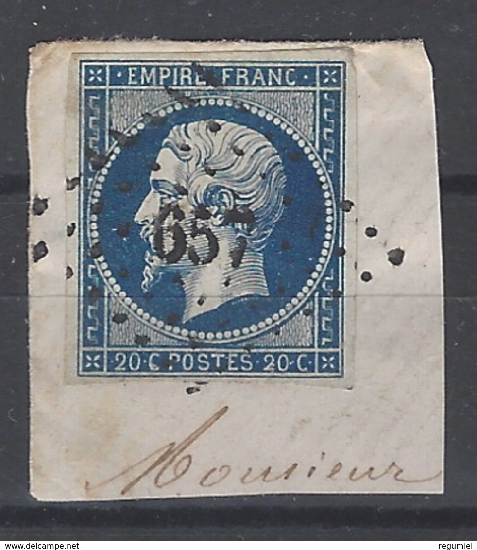 Francia U   14 (o) Sobre Fragmento. 1853. Napoleon III - 1853-1860 Napoleone III