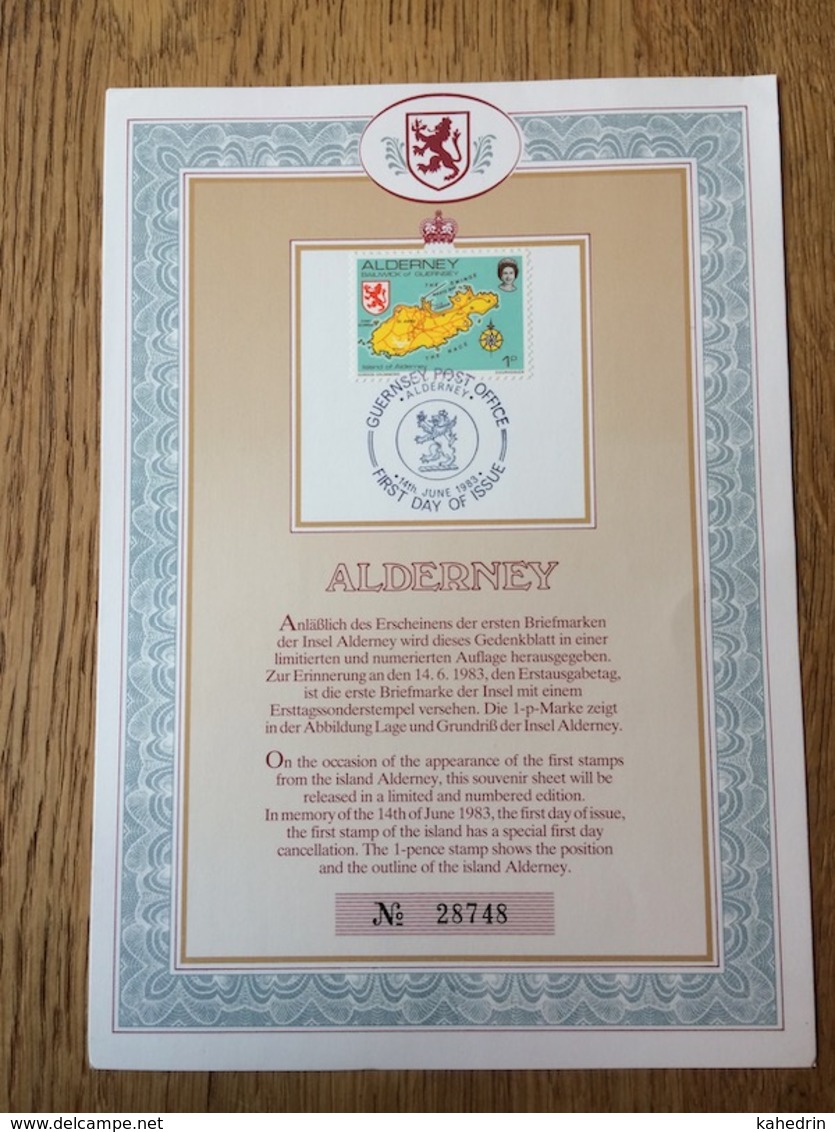 Alderney 1983, Souvenir Sheet, Island - Coat Of Arms, Geurnsey Post Office, First Day Of Issue - Alderney