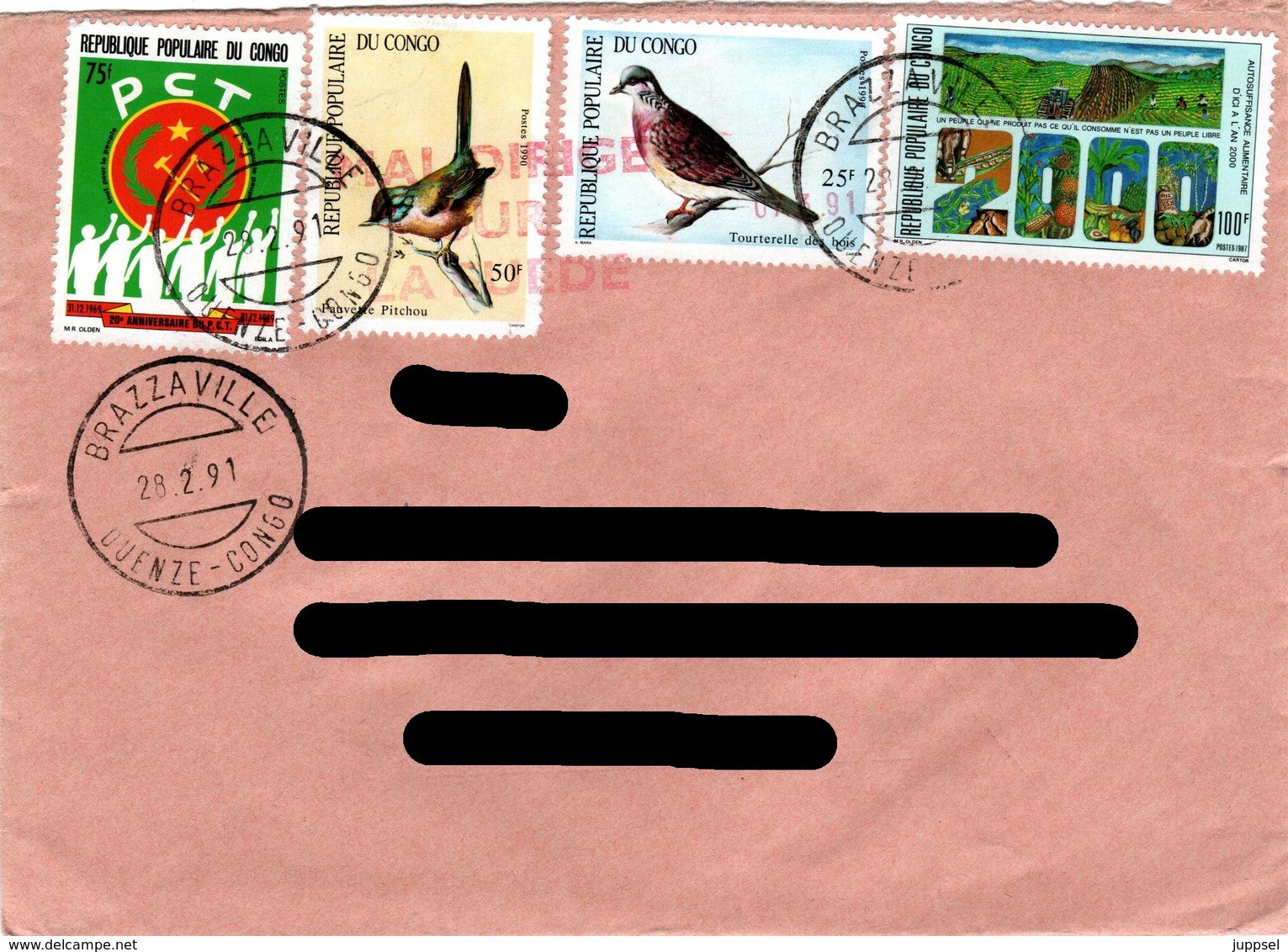 CONGO,    Letter,    Bird      /     RÉPUBLIQUE  Du  CONGO,    Lettre,   Oiseau    1991 - Autres & Non Classés