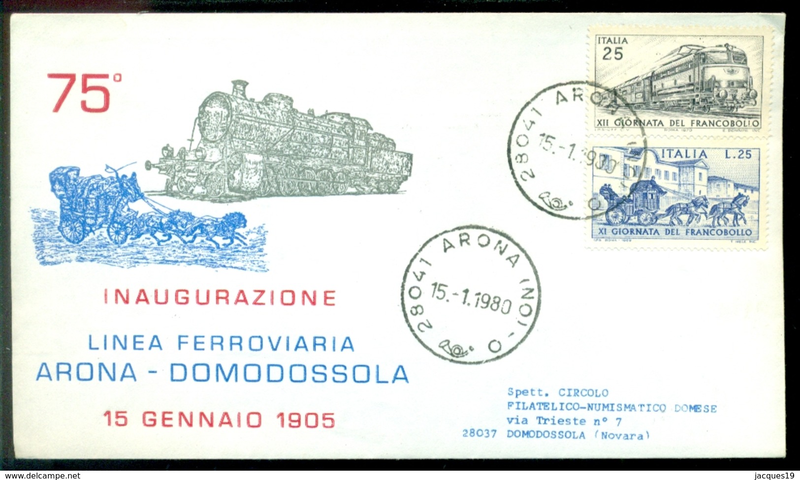 Italie 1980 Speciale Envelop 75 Jaar Spoorlijn Arona-Domodossola Met Mi 1302 En 1327 - 1971-80: Storia Postale