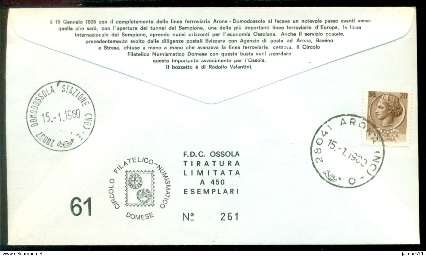 Italie 1980 Speciale Envelop 75 Jaar Spoorlijn Arona-Domodossola Met Mi 1302 En 1327 - 1971-80: Storia Postale