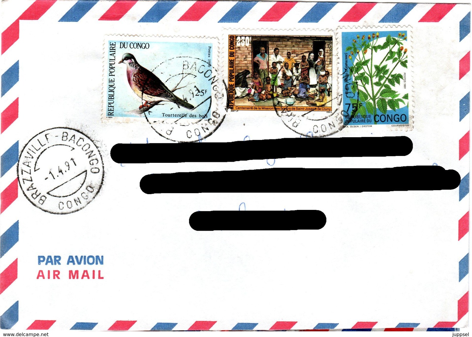 CONGO,    Letter,    Bird,   Flower      /     RÉPUBLIQUE  Du  CONGO,    Lettre,   Oiseau,   Fleur,    1991 - Pigeons & Columbiformes