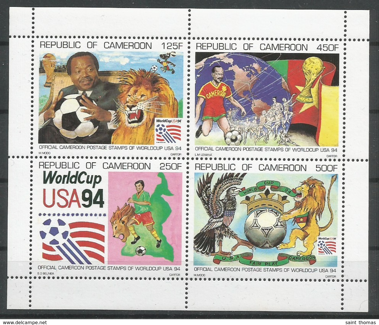 Kamerun Cameroon Cameroun Mi.1210/13 Minisheet MNH / ** 1994 Football Soccer USA - Kameroen (1960-...)