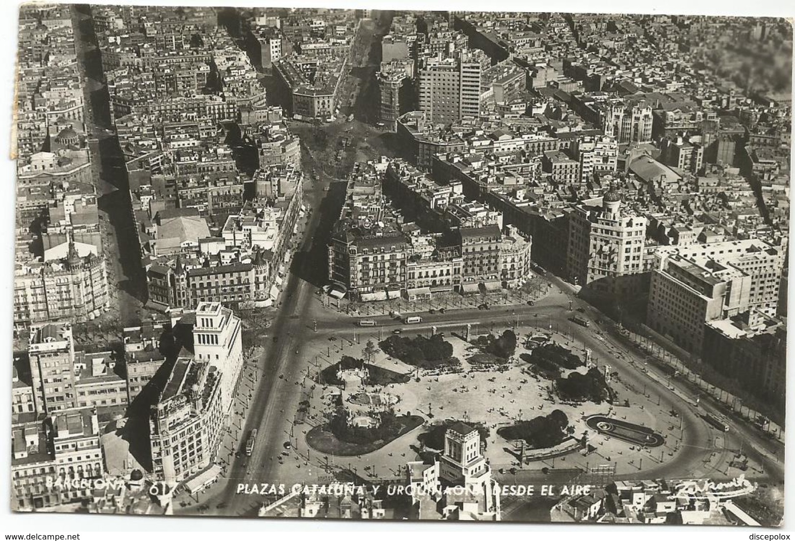 W1021 Barcelona - Plaza Cataluna Desde El Aire / Viaggiata 1955 - Barcelona