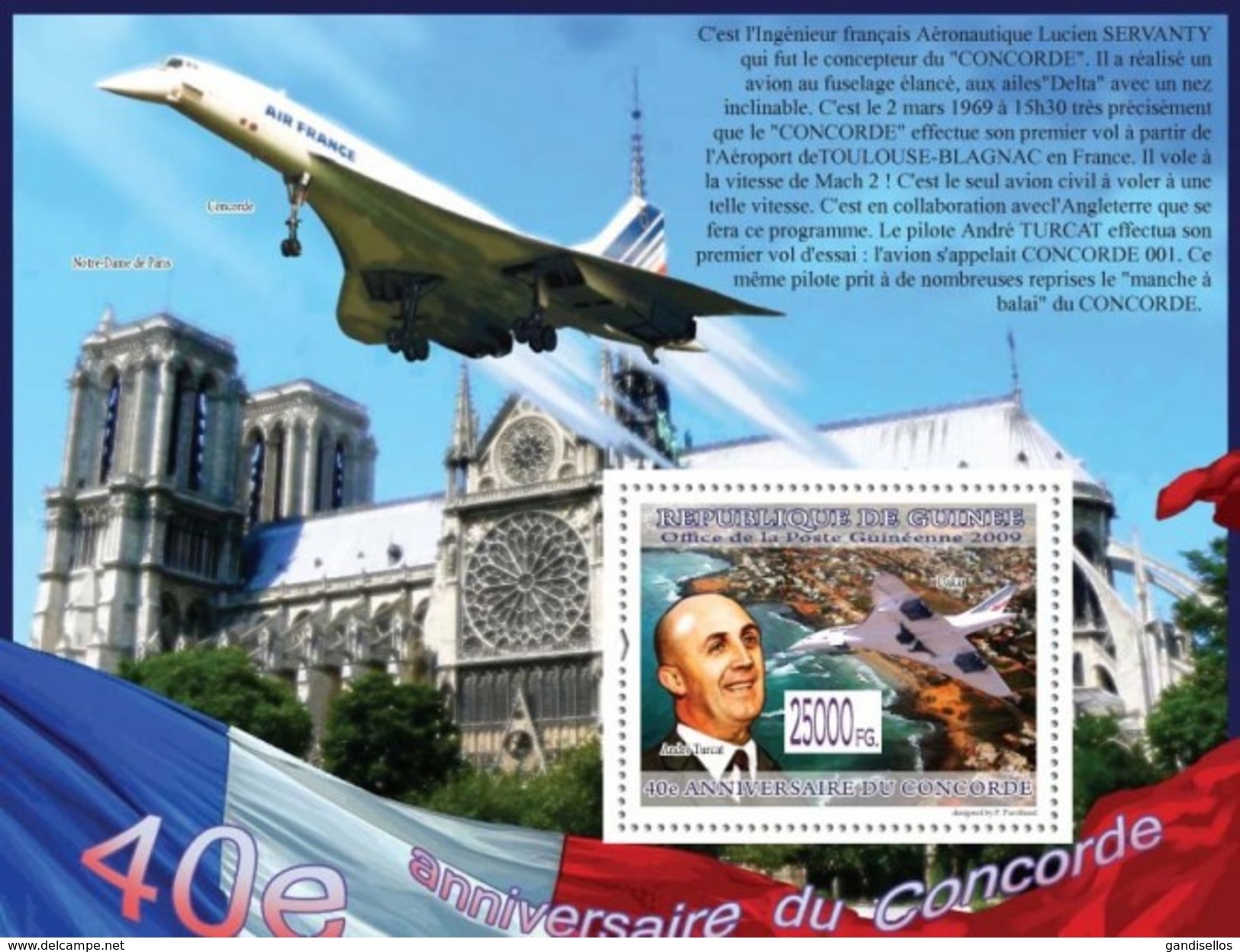 GUINEA 2009 SHEET 40TH ANNIVERSARY CONCORDE AVIATION AIRPLANES AVIONS PLANE PILOT ANDRE TURCAT Gu0912b - Guinée (1958-...)