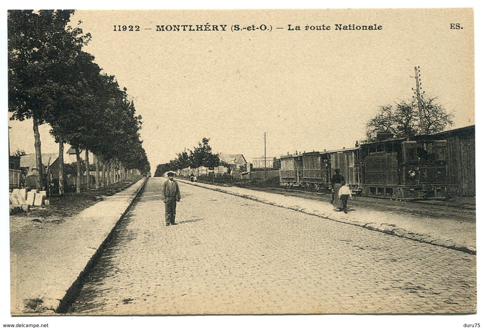 MONTLHERY La Route Nationale (  Ligne Chemin De Fer Avec Train Wagons En Bordure ) Collection E.S. - Impeccable - Montlhery