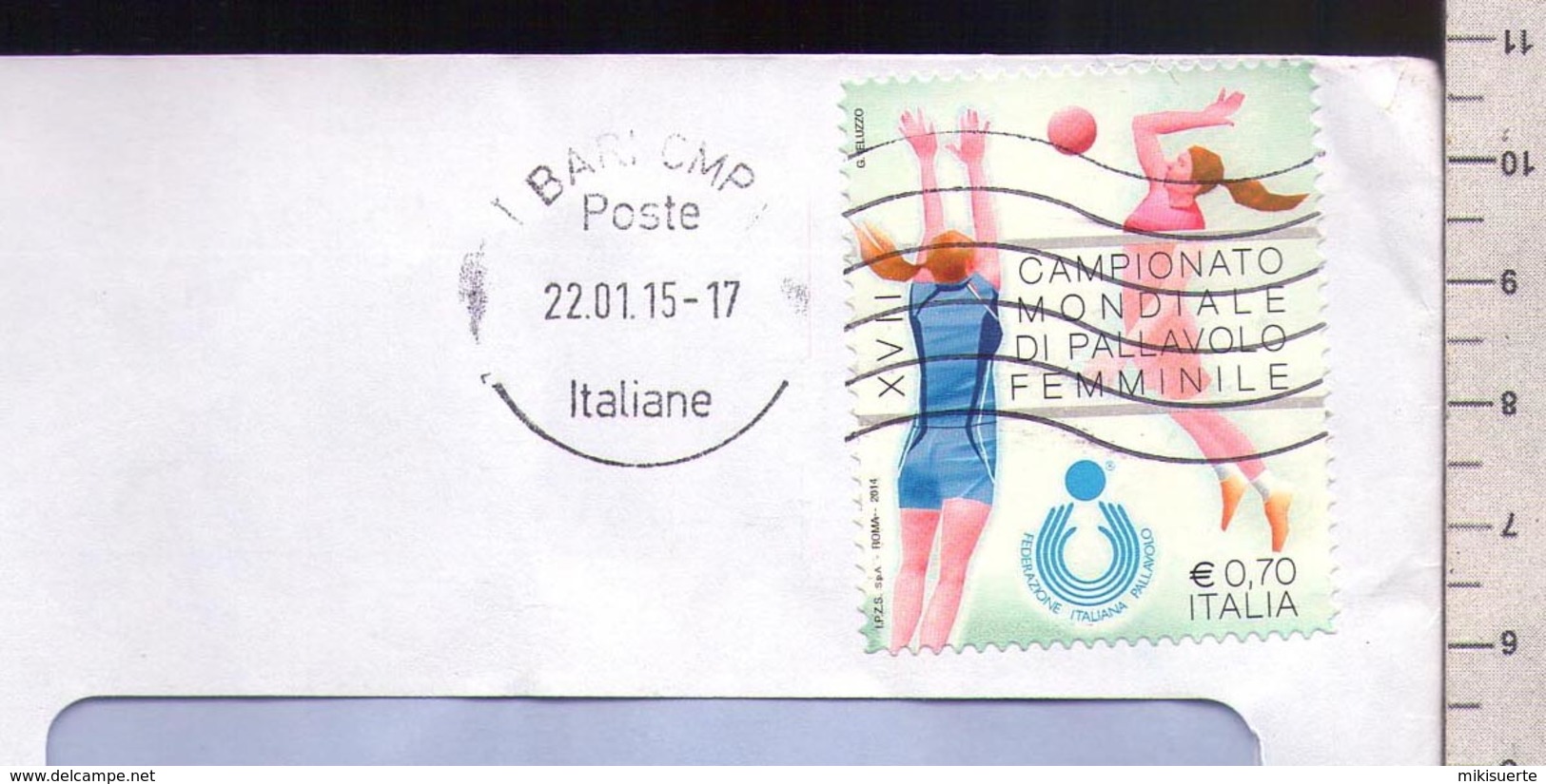 C3367 Storia Postale Emissione 2014 CAMPIONATO MONDIALE DI PALLAVOLO FEMMINILE ISOLATO Euro 0.70 - 2011-20: Storia Postale