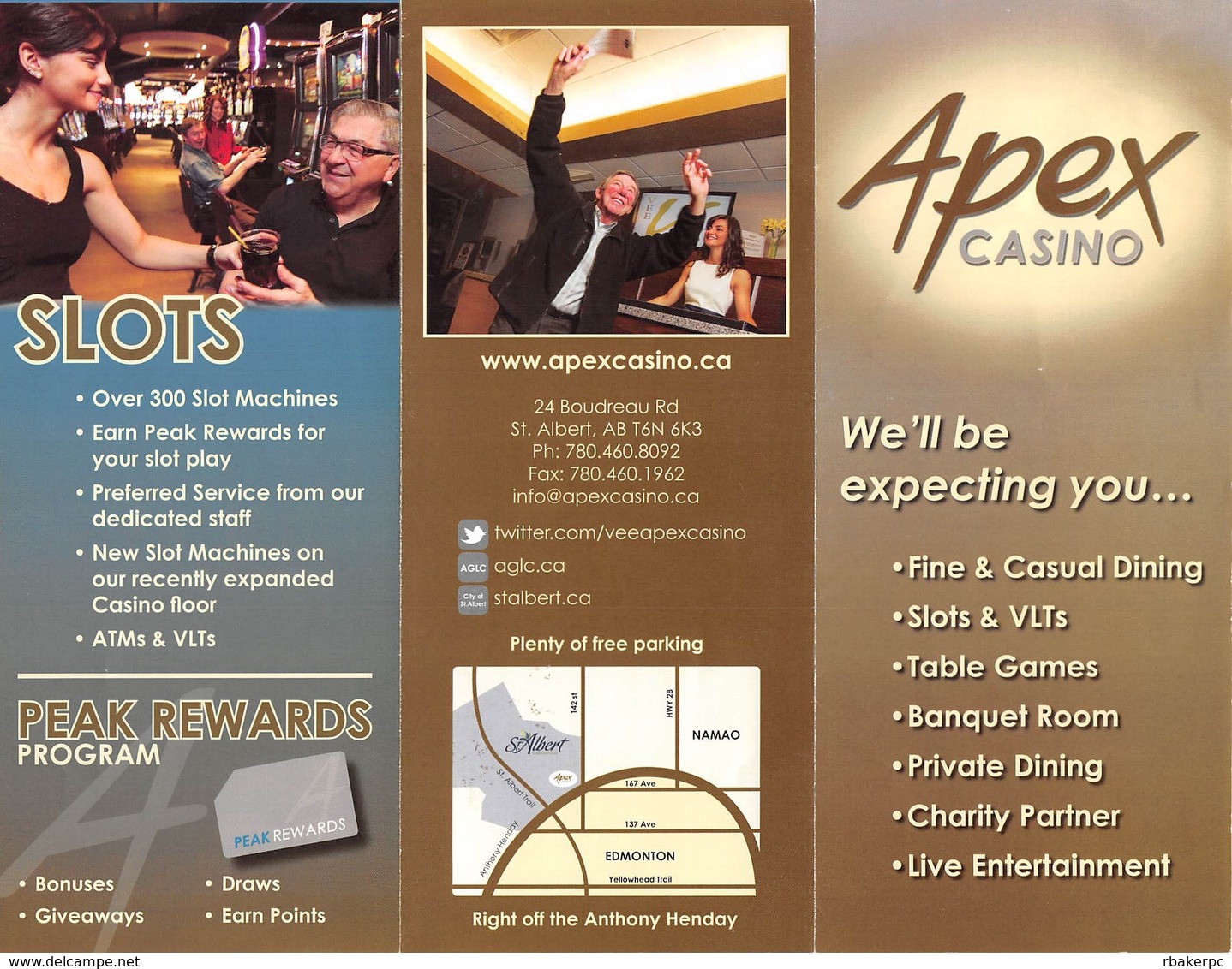 Apex Casino - St. Albert, AB Canada - 3 Page Brochure - Casino Cards