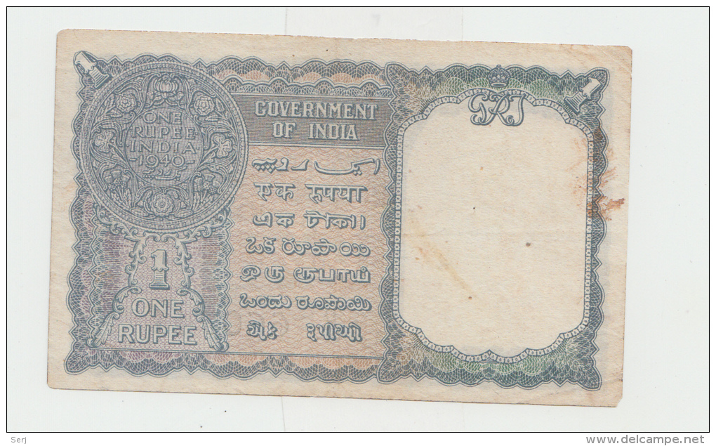 India 1 Rupee 1940 AVF+ Banknote (No Pinholes) KGVI Pick 25a 25 A - Inde