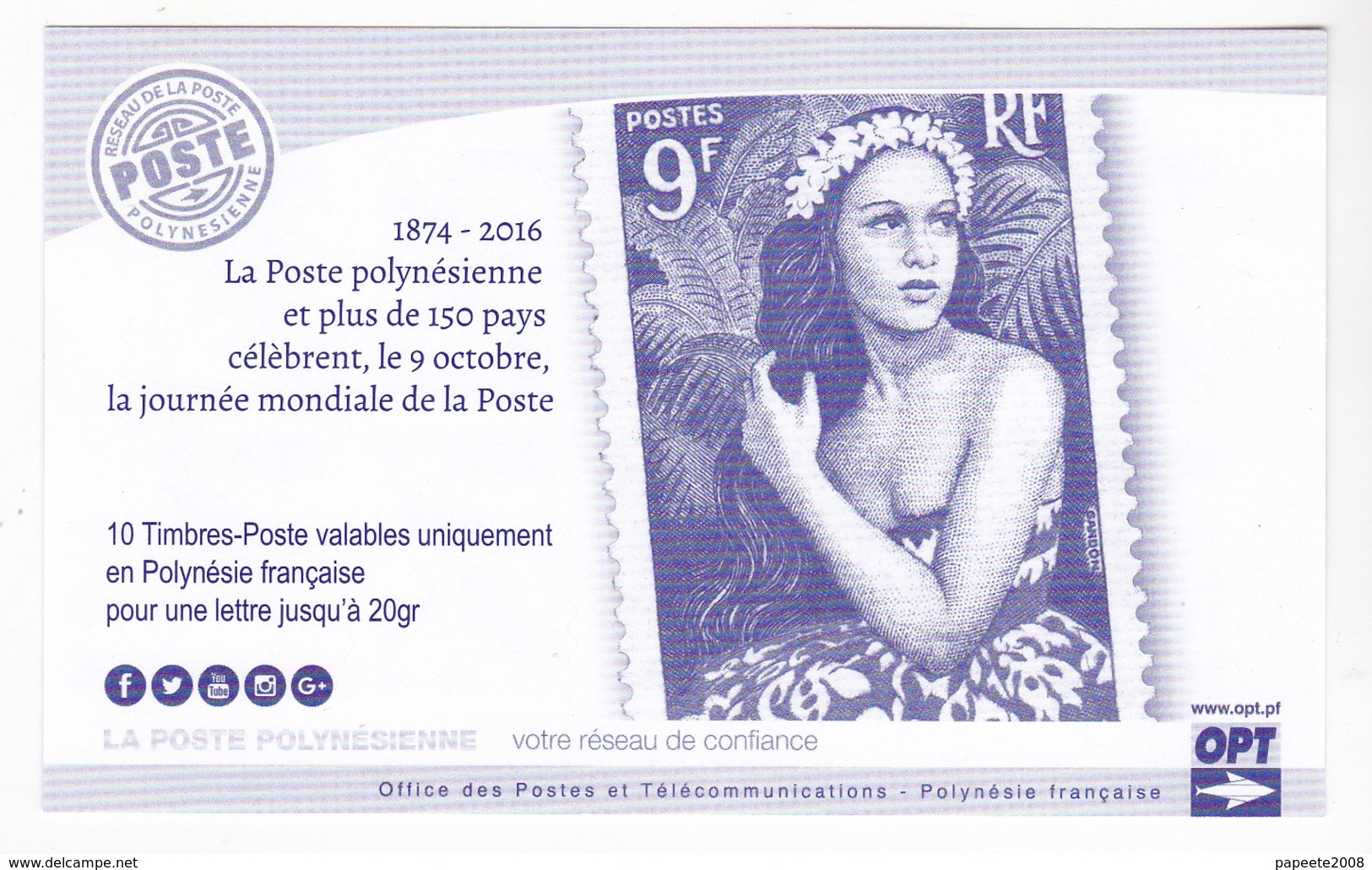 Polynésie Française / Tahiti - Carnet De 10 Timbres - Bleu - 06/09/16 - Neuf - Autres & Non Classés