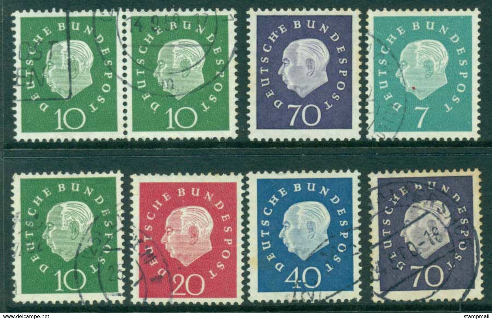 Germany 1959 Theodore Heuss Asst (8) MH/FU (lot22436) - Altri & Non Classificati