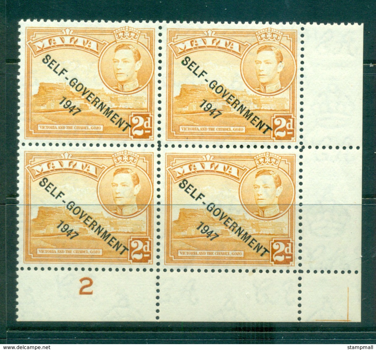 Malta 1948 2d Self-Government Opt PB #2 Blk 4 MLH Lot62183 - Malta