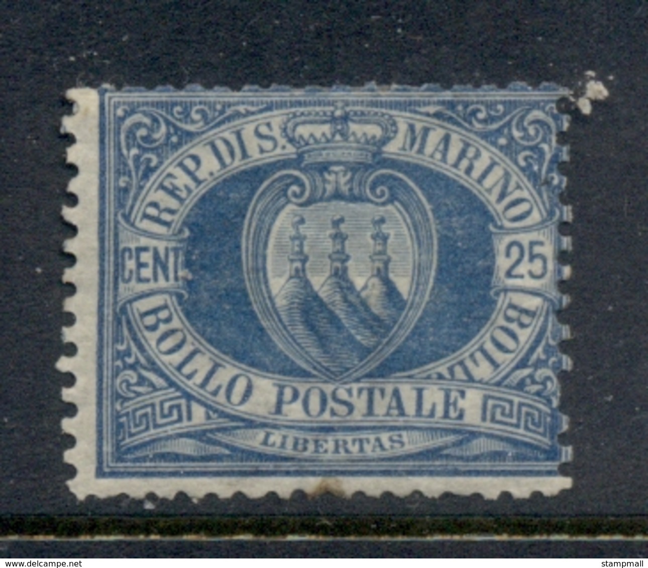 San Marino 1877-99 Coat Of Arms 25c Blue (faults) MLH - Unused Stamps